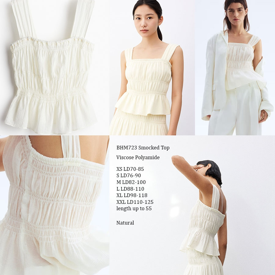 BHM723 SMOCKED TOP Tank top  crop blouse tanpa lengan putih hitam