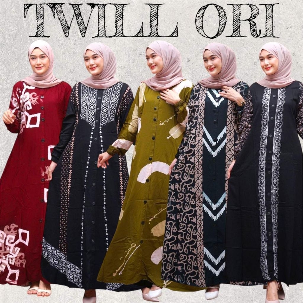 Batik Vinsa - Gamis Twill Premium Model Kancing Terbaru Syari Kekinian Batik Cap