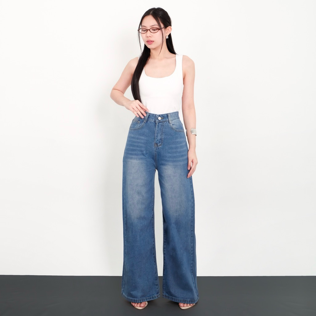 [LUXE.DLABEL] - NEW 340 jeans | Celana Highwaist Wide Leg Jeans wanita Straight jeans Kulot Baggy wi