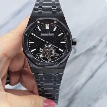JAM TANGAN AUPIGE ROYAL OAK INSPIRED BLACK DIAL 41MM FLYING TOURBILLON BLACK CHAIN EXTRA THIN MAX V4