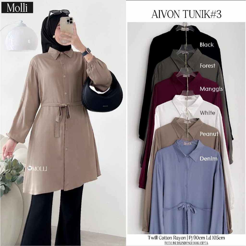 MOCA Aivon Lufis Himsi Tunik Polos Moca Atasan Wanita MLI meong solo
