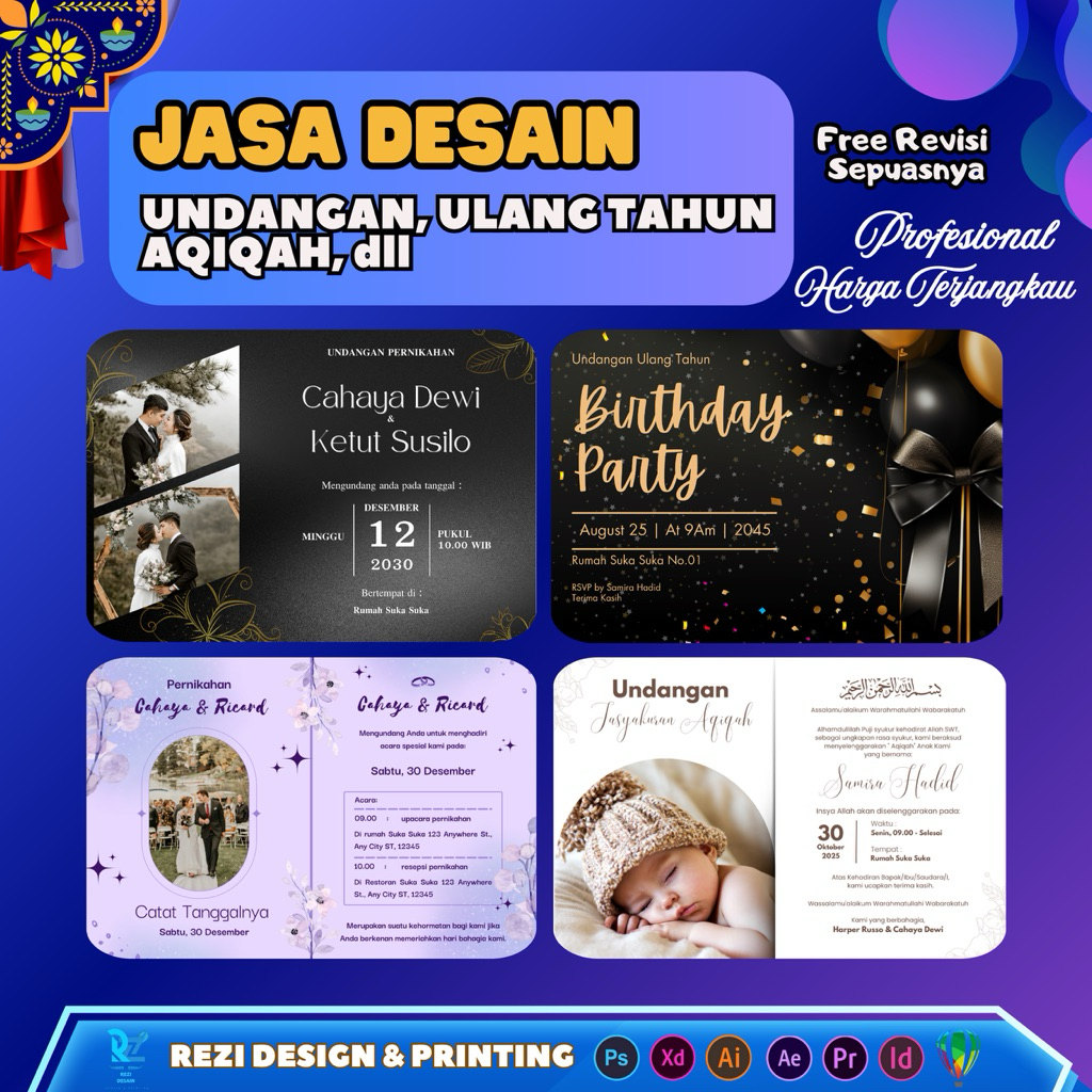 (BISA CUSTOM)Jasa Desain Undangan, Desain Pernikahan, Desain Ulang Tahun, Desain Aqiqah, Jasa Pembua