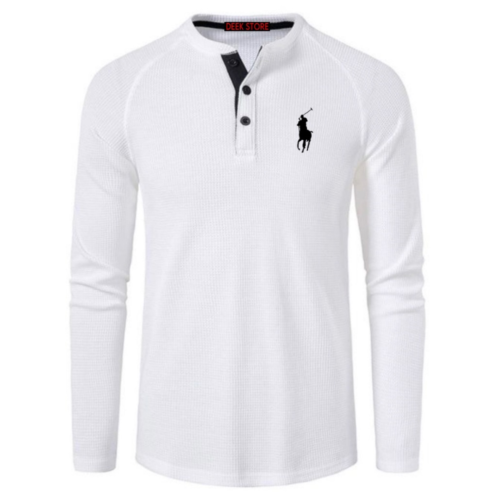 Kaos Lengan Panjang waffle knit /kaos kancing panjang waffle terlaris/kaos kancing pria sablon POLO/