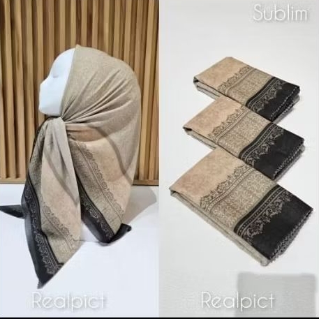 KERUDUNG SEGI EMPAT HIJAB MOTIF ETNIK CREAM HITAM