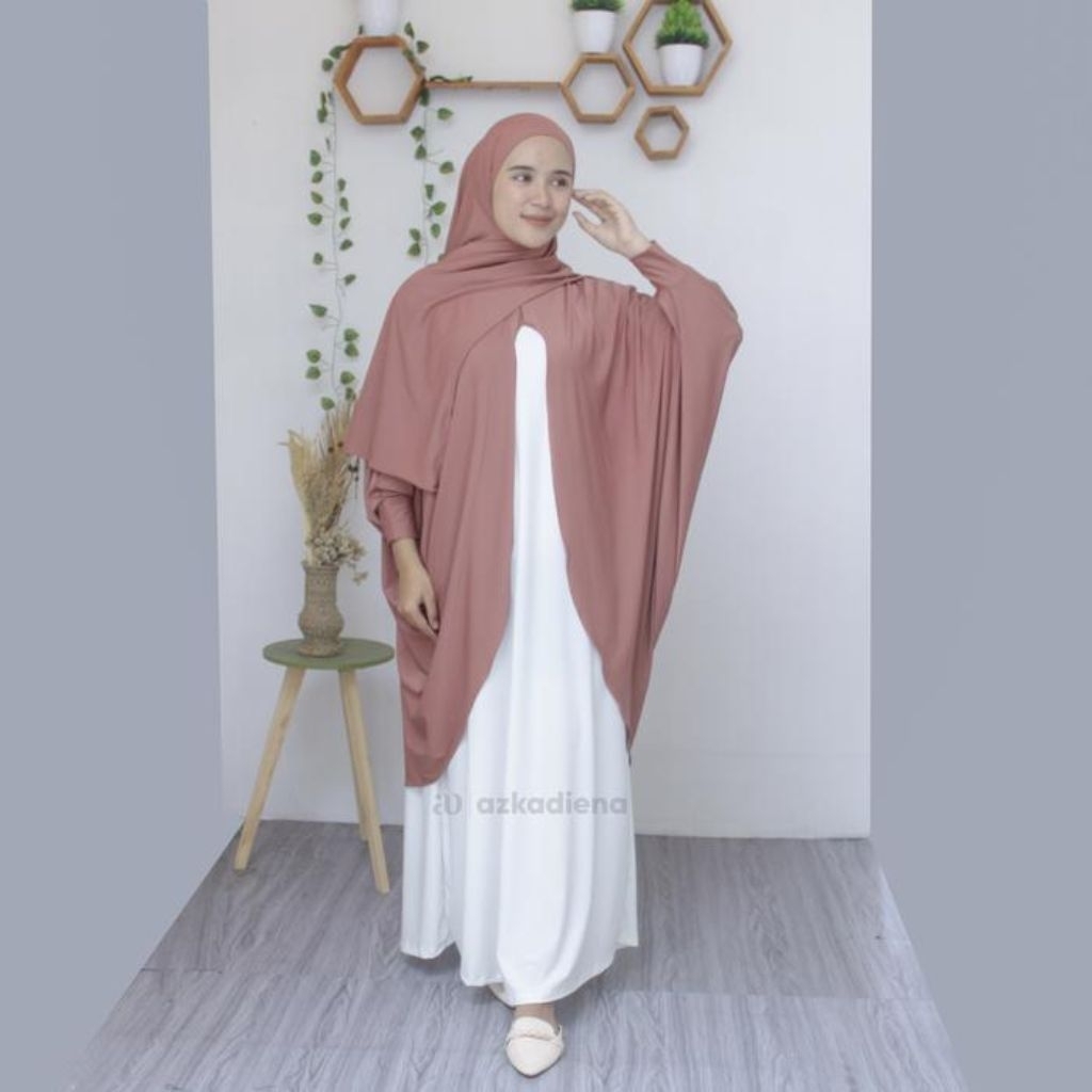 gamis syari one set 4 in 1 jilbab ciput outer dress putih bw bahan jersey zoya  elegan semua musim