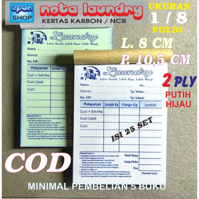 

Nota Laundry 2 ply ukuran mini (8 x 10,5 cm) isi 25 set. Ready Stock
