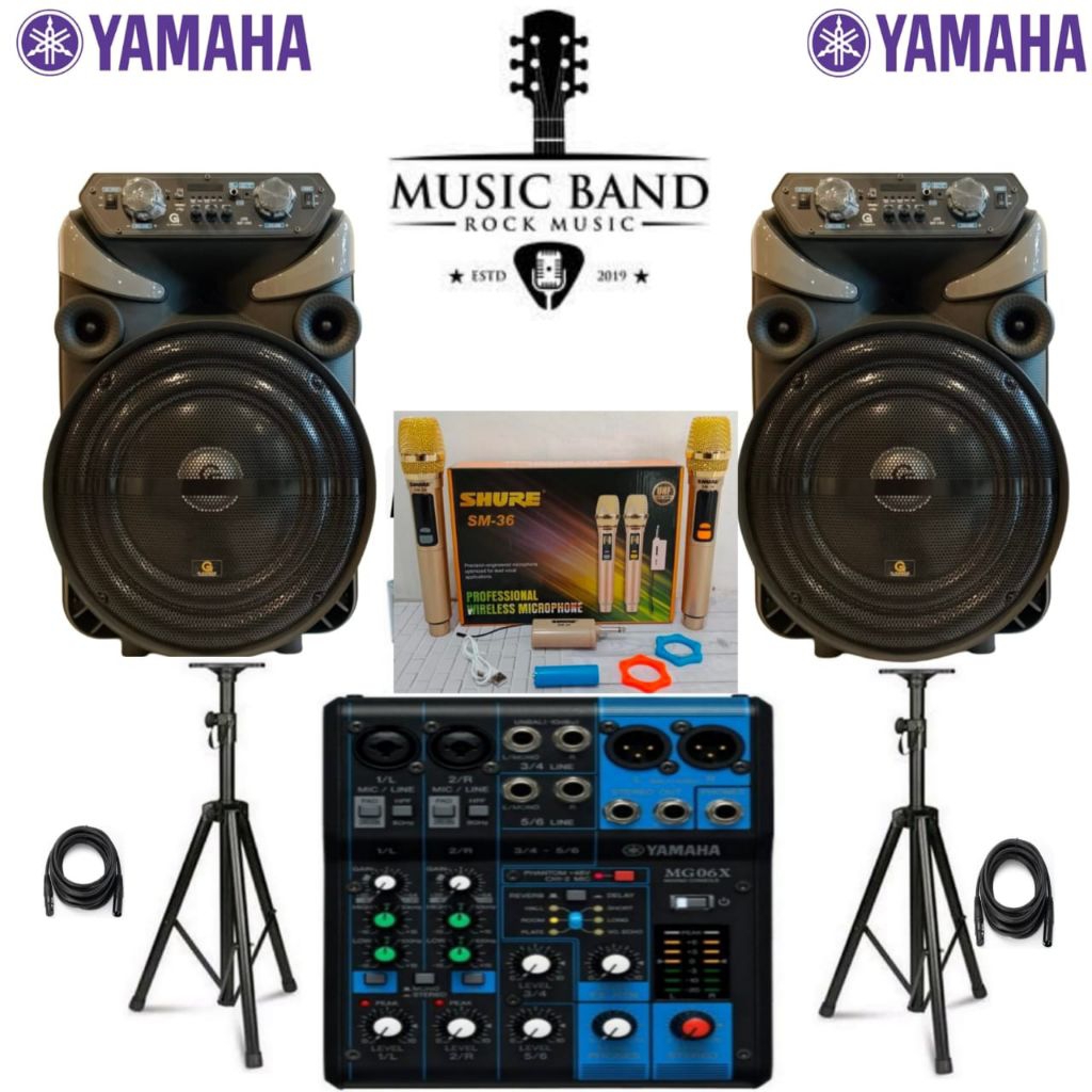PAKET SOUND SYSTEM YAMAHA MIXER 6 CHANNEL 15 INCH INDOR/OUTDOOR MICROPHONE WIRELESS
