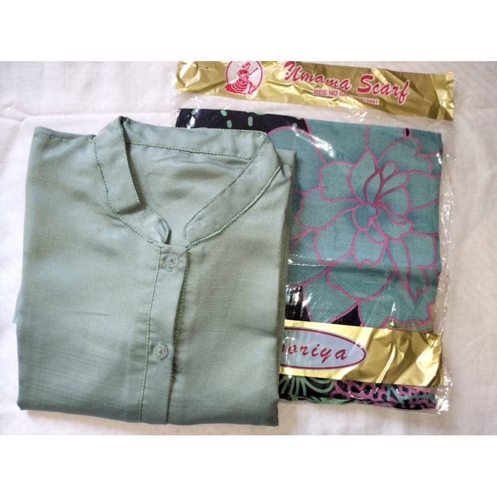 PRELOVED KEMEJA POLOS SAGE (FREE HIJAB UMAMA)
