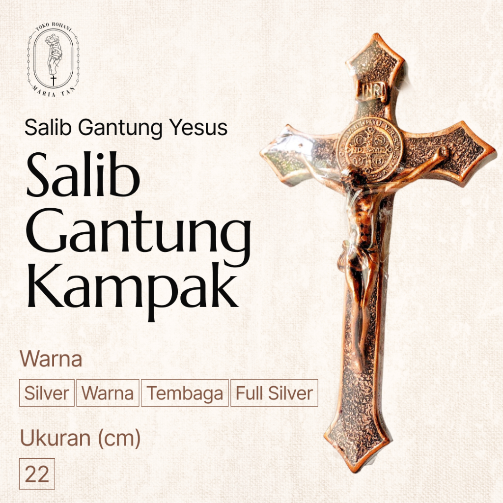 Salib Gantung Katolik Kampak 22cm - Varian (Silver/Tembaga/Warna/Full Silver) - Salib Dinding