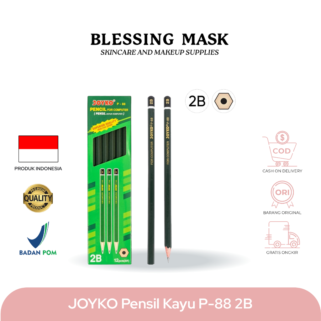 

JOYKO Pencil Kayu | Pensil Joyko P-88 2B | 1BOX : 12PCS - Blessingmask ACC