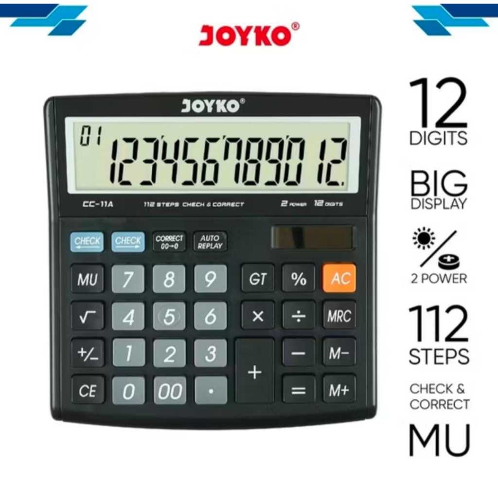 

Joyko Kalkulator Digital CC-11A 12 Digit Display Besar 112 Langkah Periksa & Benar 2 Power Alat Tulis Kantor