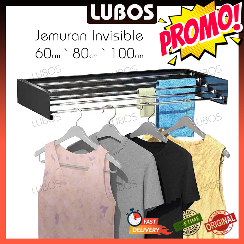 LUBOS 100% Original Jemuran Invisible Dinding Lipat Minimalis Hemat Tempat Space Saving Drying Rack