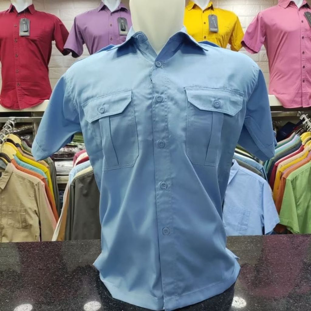 Kemeja PDL Polos Lengan Pendek/Kemeja PDL Pria Warna Biru muda Telor asin/Kemeja Seragaman Pabrik Un