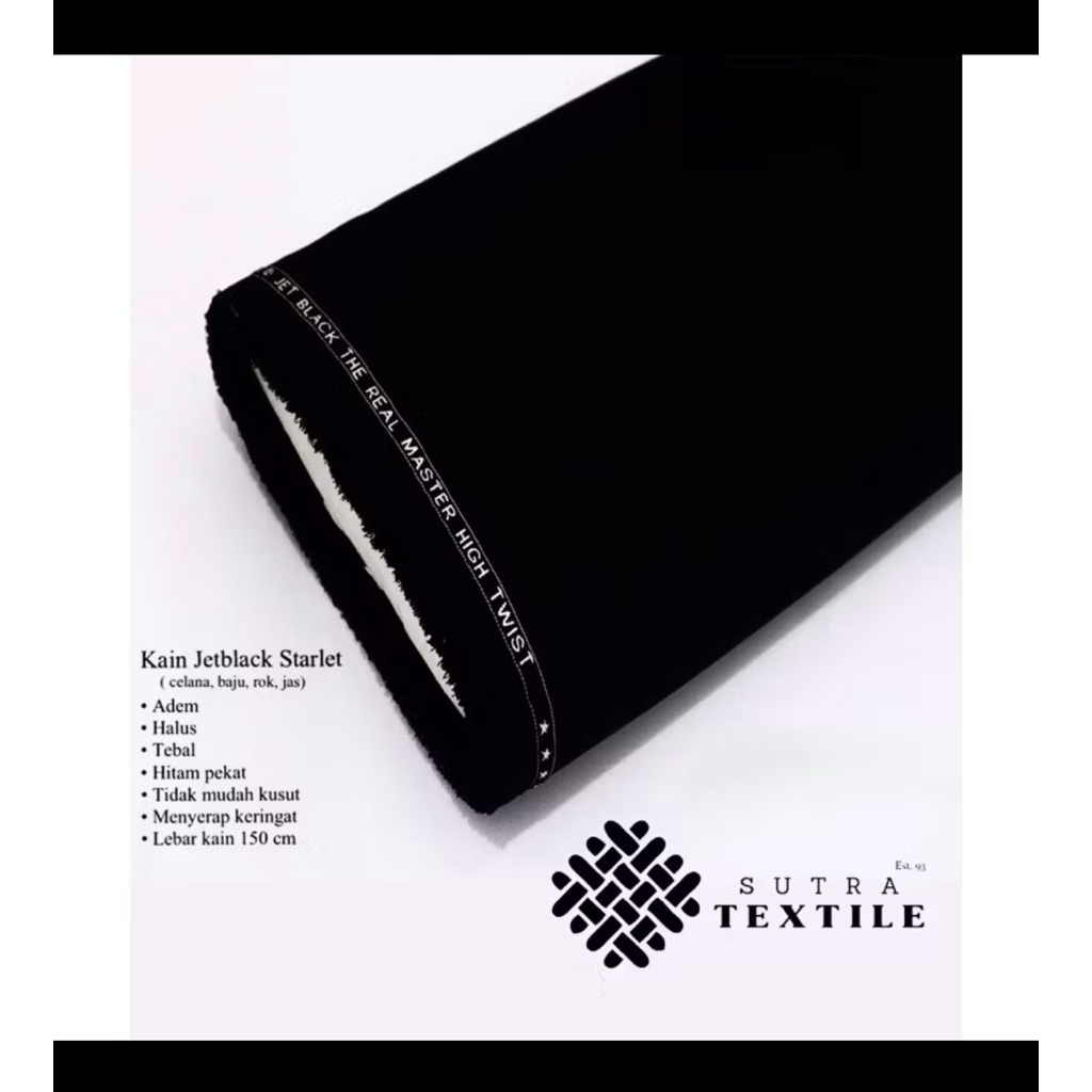 kain bahan jetblack jet black STARLET 1 roll