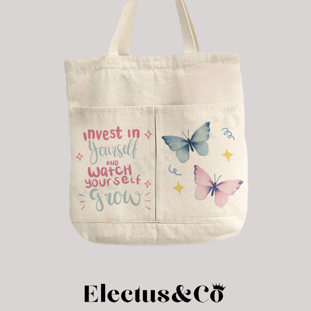 Electus&Co Totebag Kantong Kupu-Kupu – Kantong Depan | Marsoto | Cream / Hitam  / Bisa COD