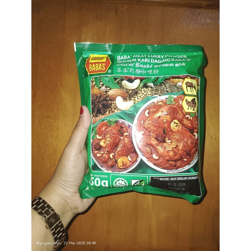 

Babas kari 250 gr ori malaysia
