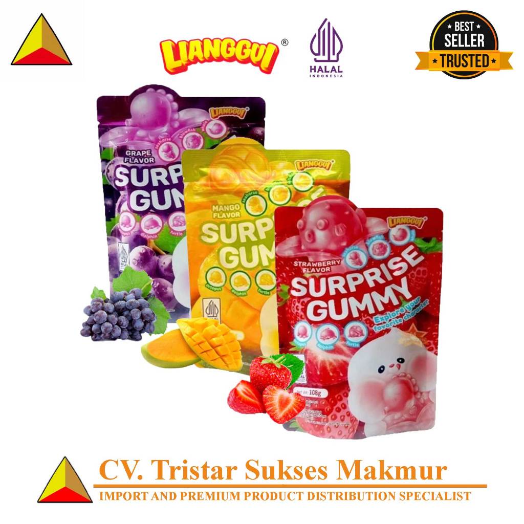 

(HALAL) Lianggui Surprise Gummy 108gr – Permen Kenyal Rasa Stroberi, Anggur & Mangga, Manis & Lembut