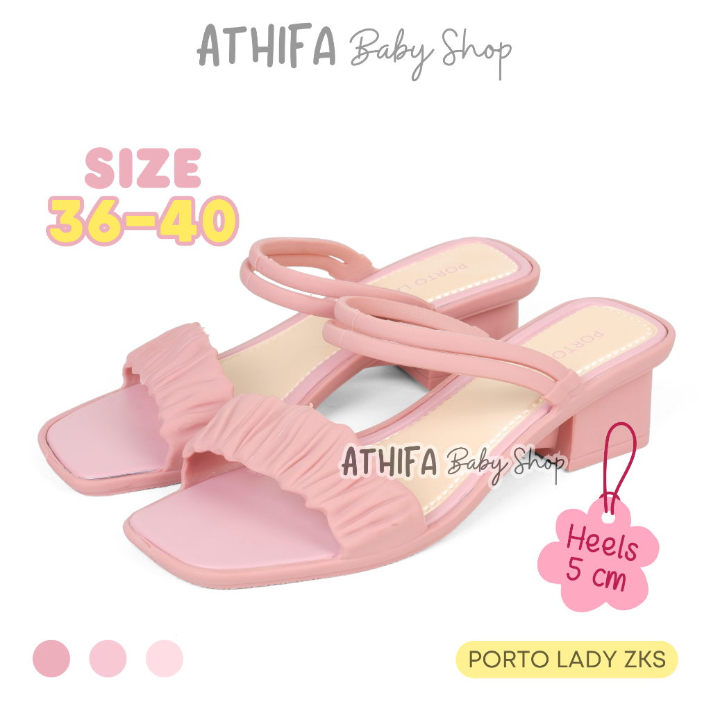 Sandal Wanita Tali Karet Terbaru Sendal Jelly Wedges Cantik Korean Style Porto Lady ZKS Pink