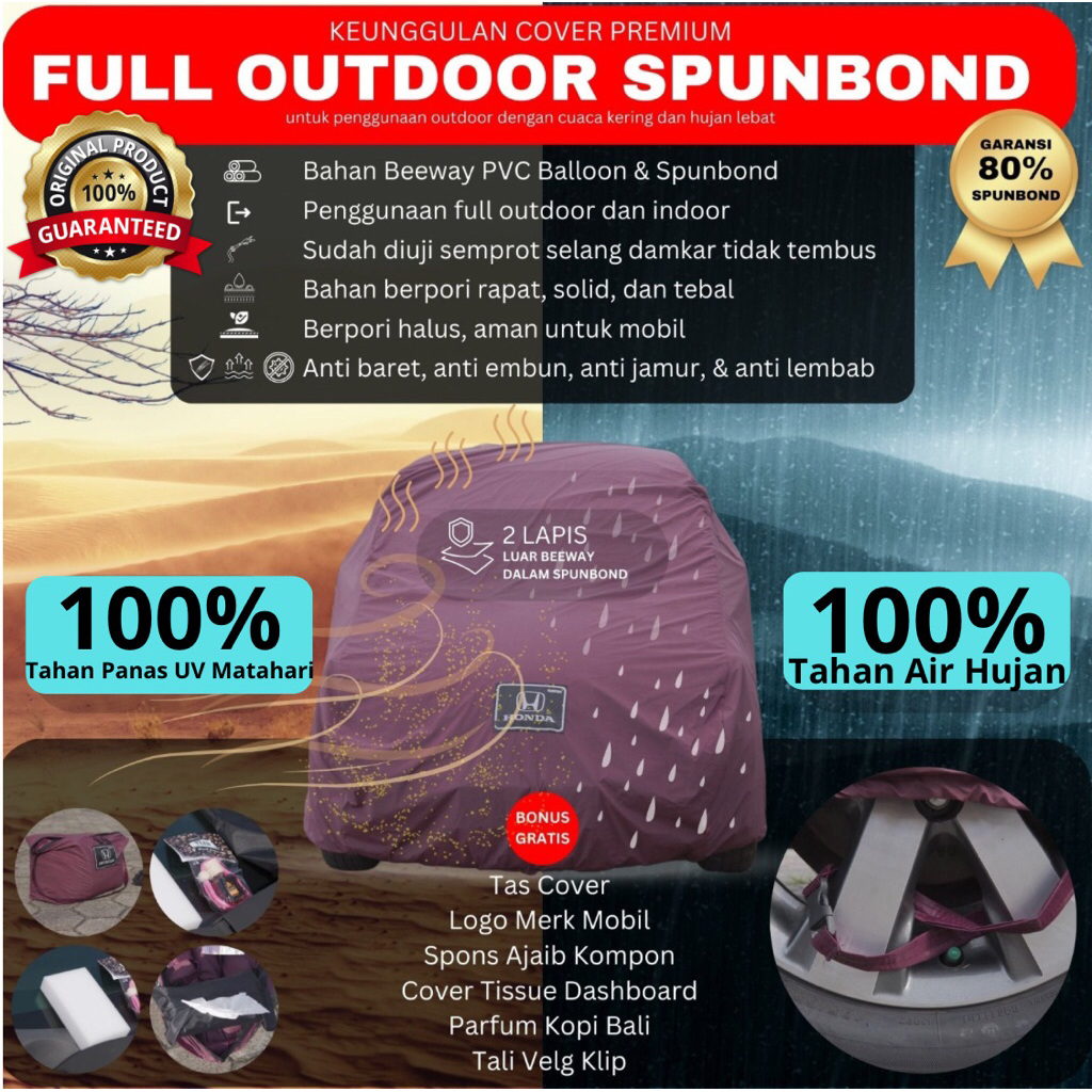 DCOVERIN - Cover Mobil TERBAIK type Full Outdoor SPUNBOND 2 Lembar Bahan Cover Mobil Outdoor Waterpr