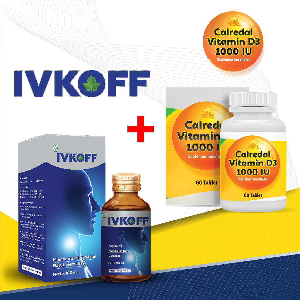 Indopharmacy - PAKET HEMAT Obat Batuk IVKOFF 100ml + CALREDAL D3 1000 IU 60 Tablet | Meredakan batuk