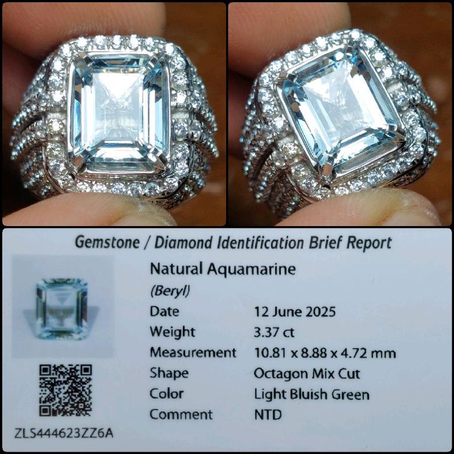 Aquamarine Beryl Natural Octagon Cutt Gems Batu Permata Kotak Asli Garansi
