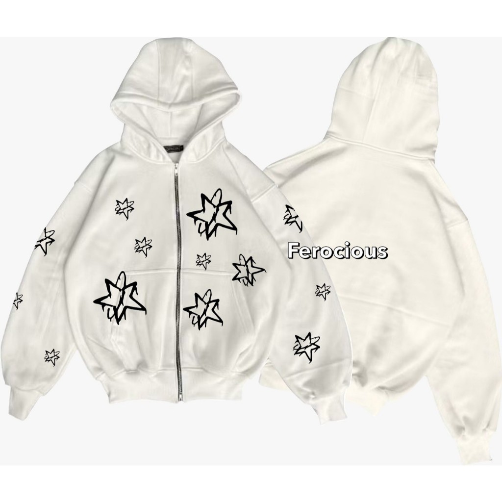 Jaket Sweater Hoodie Keren Putih Boxy Double Zipper Pria Dan Wanita Aesthetic Vintage Allstar