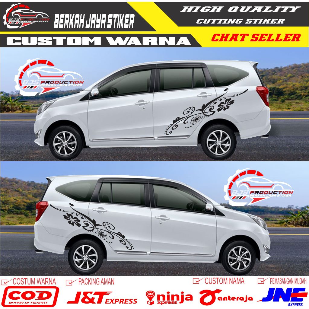 2pcs kana kiri Stiker batik bunga stiker mobil all sigra
