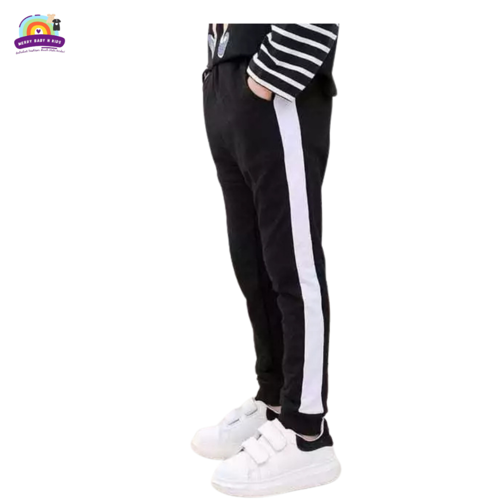 Celana Joger Training Anak LIST Unisex Cowok dan Cewek Celana Harian Sekolah Hitam Putih
