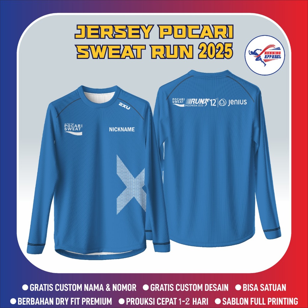 Jersey Lari Pria Wanita POCARI SWEAT RUN 2025 2XU Lengan Panjang  - Dryfit Full Printing