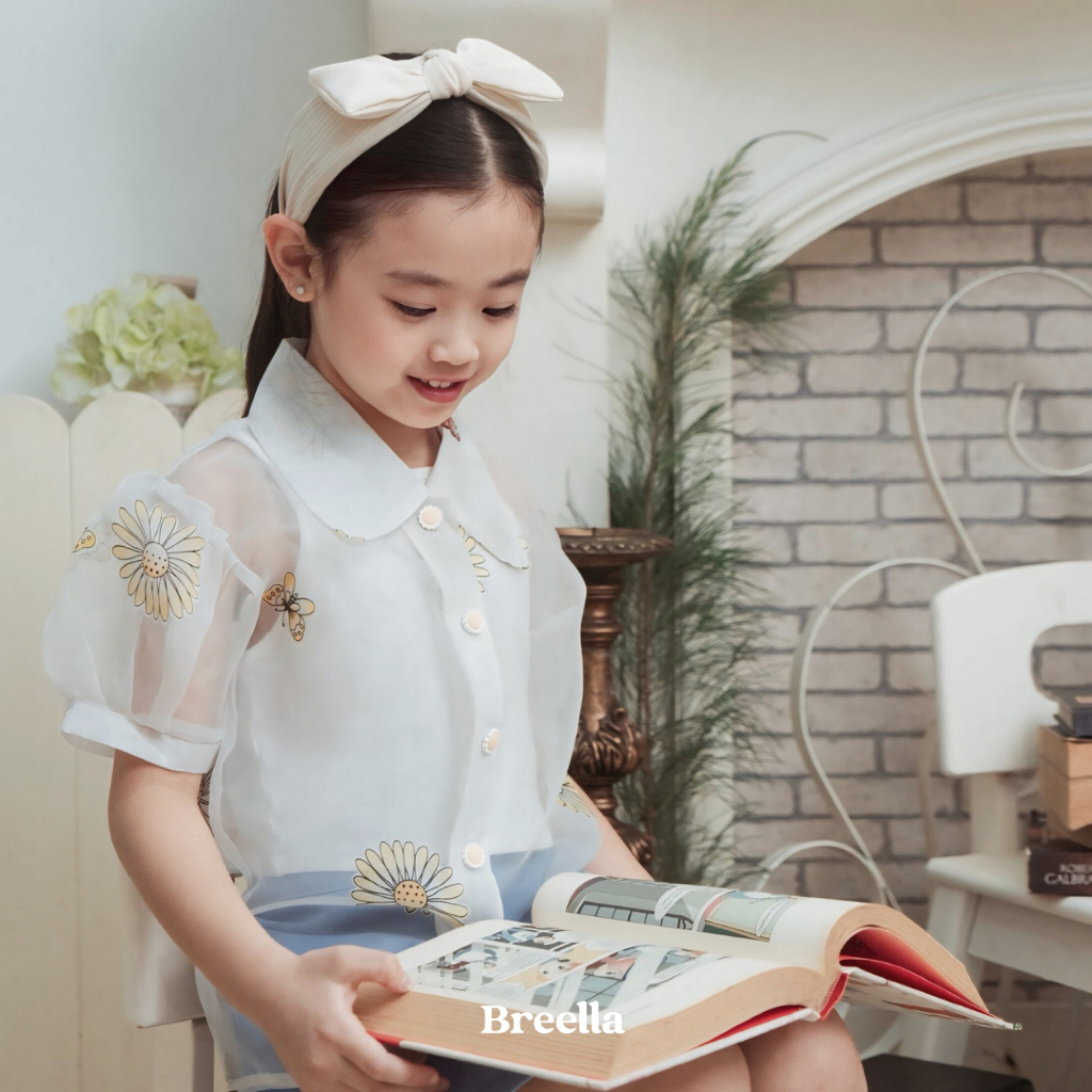 BREELLA Daisy Outer Anak Perempuan 3–8 Tahun – Bahan Organza Premium – Motif Bunga Elegan & Ringan