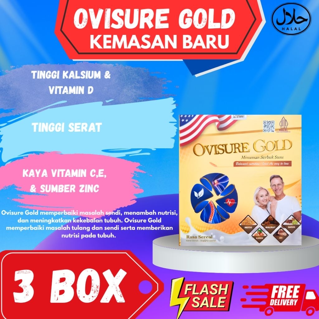 

3 BOX OVISURE GOLD SUSU OBAT VITAMIN TULANG DAN SENDI SYARAF KEJEPIT KERAM ORIGINAL AS 100% ORIGINAL