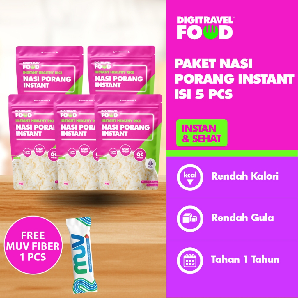 

DIGITRAVEL Pack Nasi Porang Instan 40gr - 5 Pack Free 1 Fiber