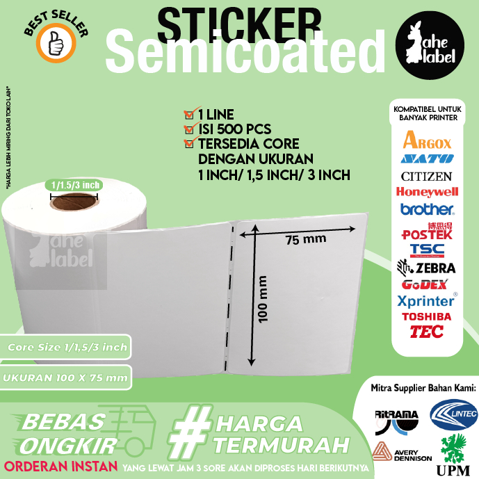 

LABEL STICKER BARCODE 100x75 mm SEMICOATED , STIKER LABEL BARCODE 100 x 75 mm 500 PCS