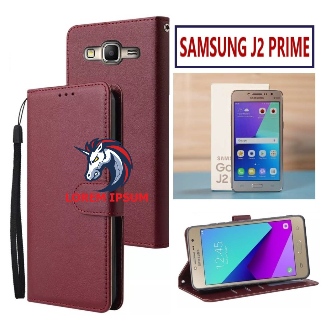 LEATHER CASING SAMSUNG J2 PRIME CASE KULIT FLIP WALLET LEATHER KULIT PREMIUM SARUNG BUKA TUTUP KESIN