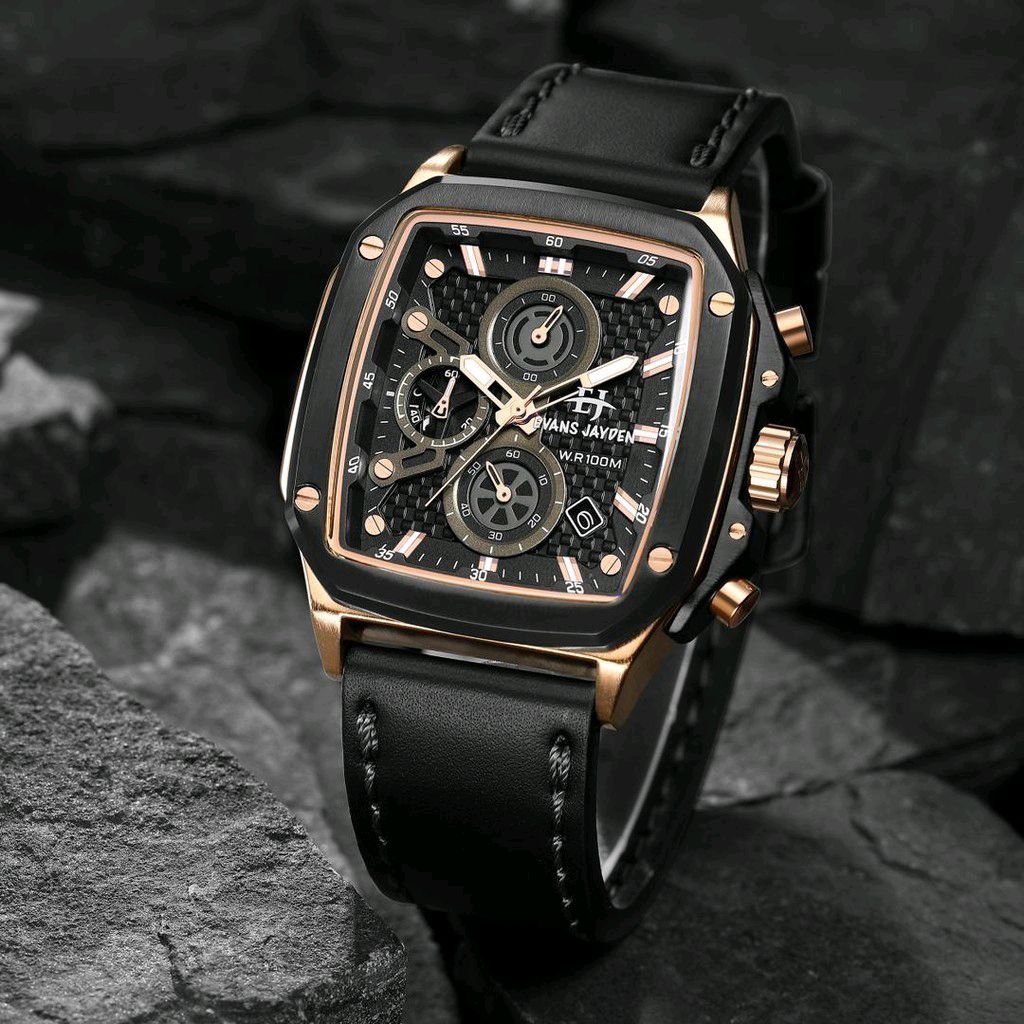 Jam Tangan Pria Evans Jayden 9580 Analog Cronograph Leather Strap Original Garansi 1 Tahun