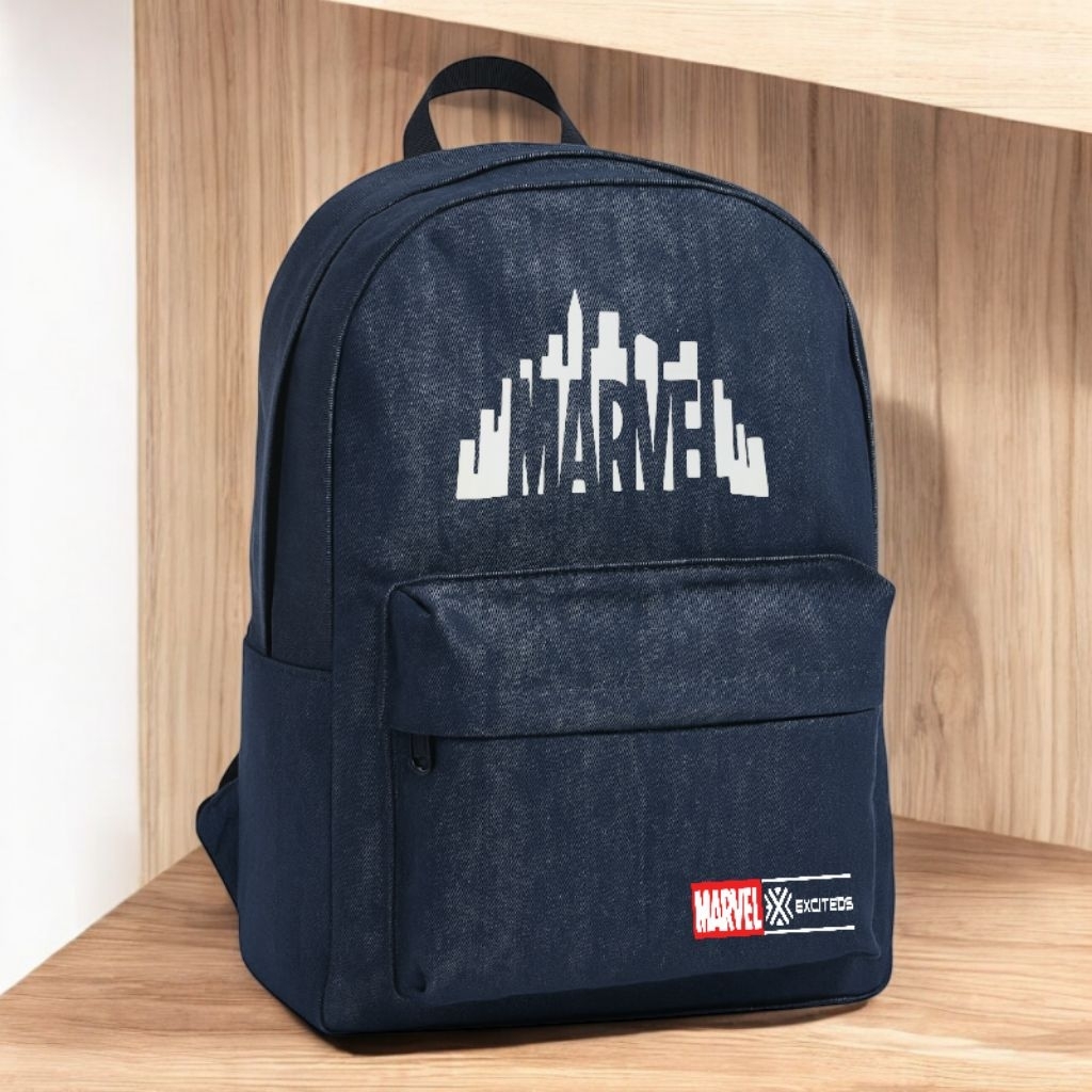Tas Ransel Pria Denim Jeans Motif Exciteds Marvel Avenger Backpack Denim Blue Jeans