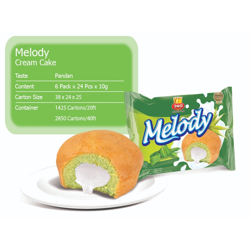 

[oddsolshop] pekanbaru/Duo Kue Bolu Melody Pandan Cream Cake 24 X 10GR Krim Soft Cake Lembut Halal