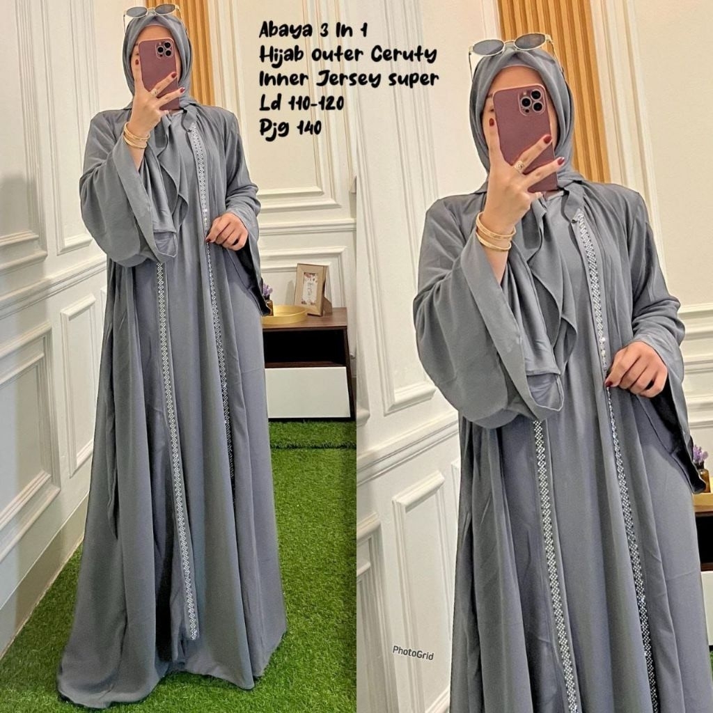 GAMIS WANITA KONDANGAN PESTA SIMPLE ELEGAN OUTER SET HIJAB JERSEY MIX CERUTY
