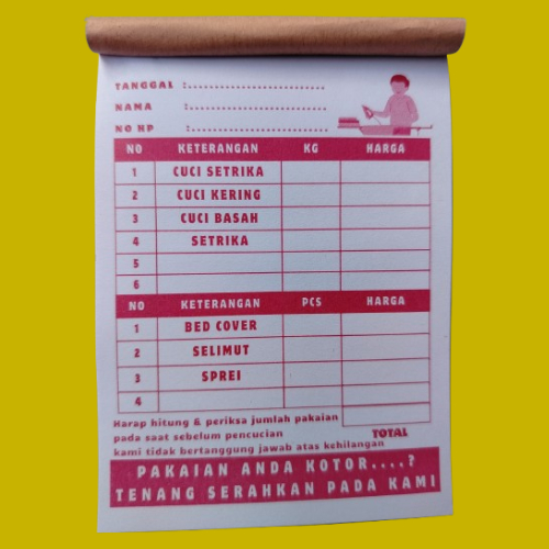 

NOTA LAUNDRY 2 ply / 2 rangkap warna warni motif ORANG SETRIKA PAKAIAN