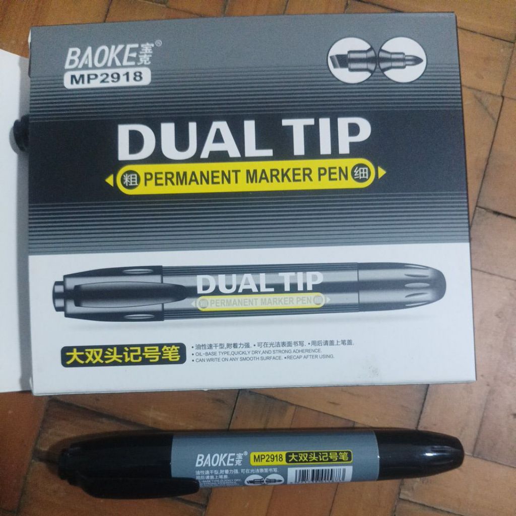 

spidol permanent hitam 2 sisi. merk baoke