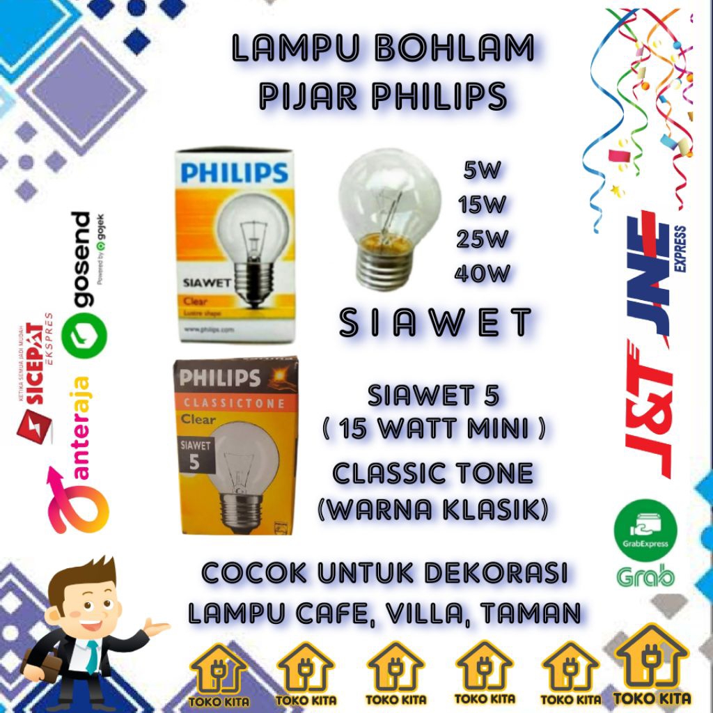 LAMPU BOHLAM PIJAR PHILIPS SIAWET 5 WATT 15 WATT 25 WATT 40 WATT