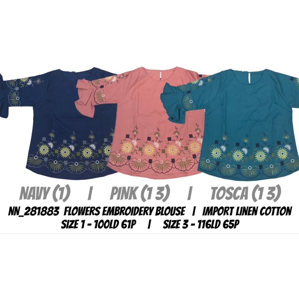 Atasan blus wanita bordir katun linen import lebaran , natal , imlek 281883