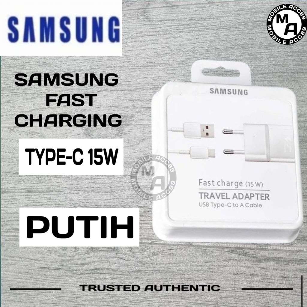 Charger HP Type C 15 Watt Fast Charging dengan Kabel Data USB-C untuk A50 A50S A51 Note 9 S8 A52