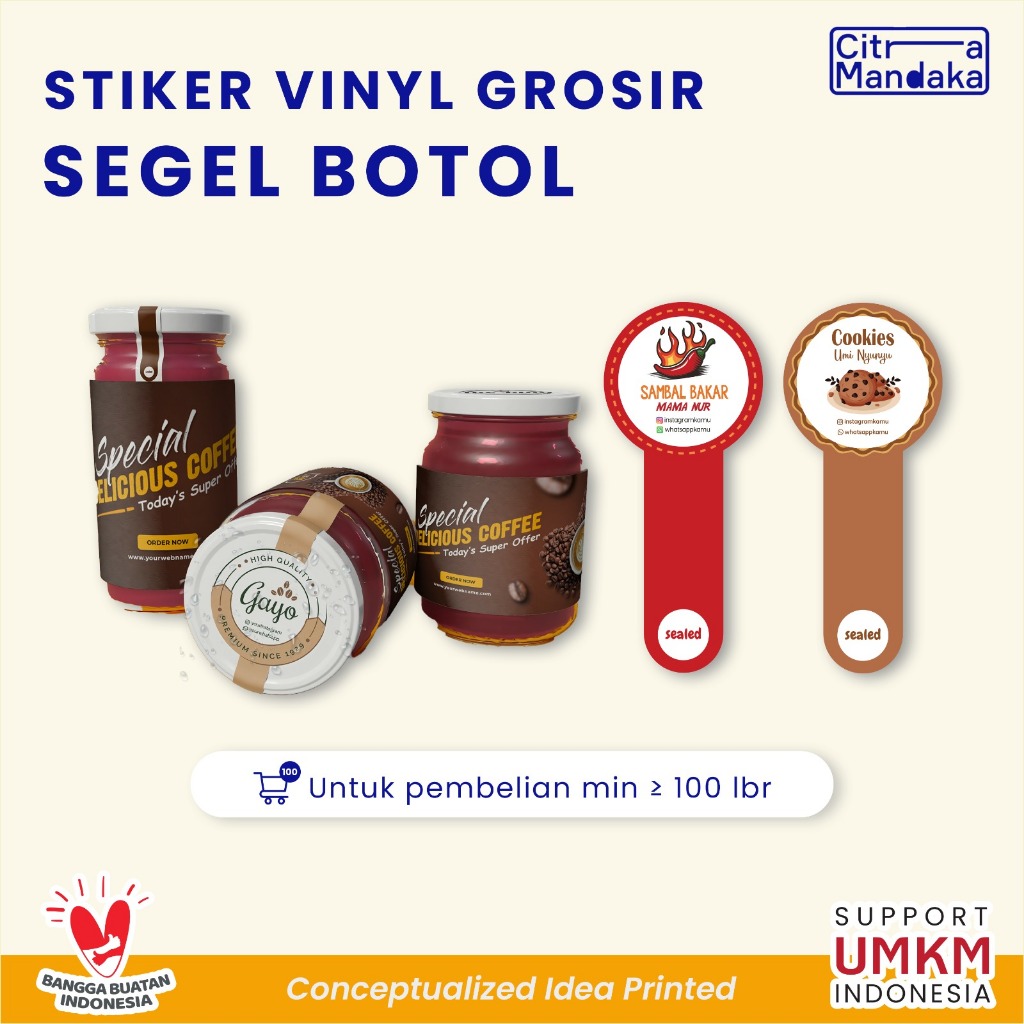 

Stiker Segel Botol Anti Air Waterproof Grosir A3 Sticker Transparan Toples Kue Makanan Custom Seal Botol Minuman Penutup Botol
