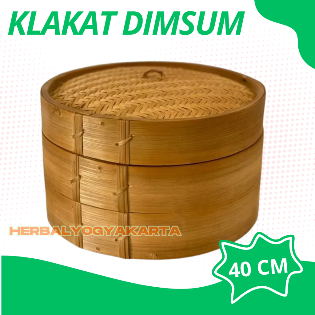 Klakat Dimsum Bambu 40 cm | Kukusan Bambu Besar Alami | Steamer Dimsum Size 40 cm  isi 2 Badan 1 Tut