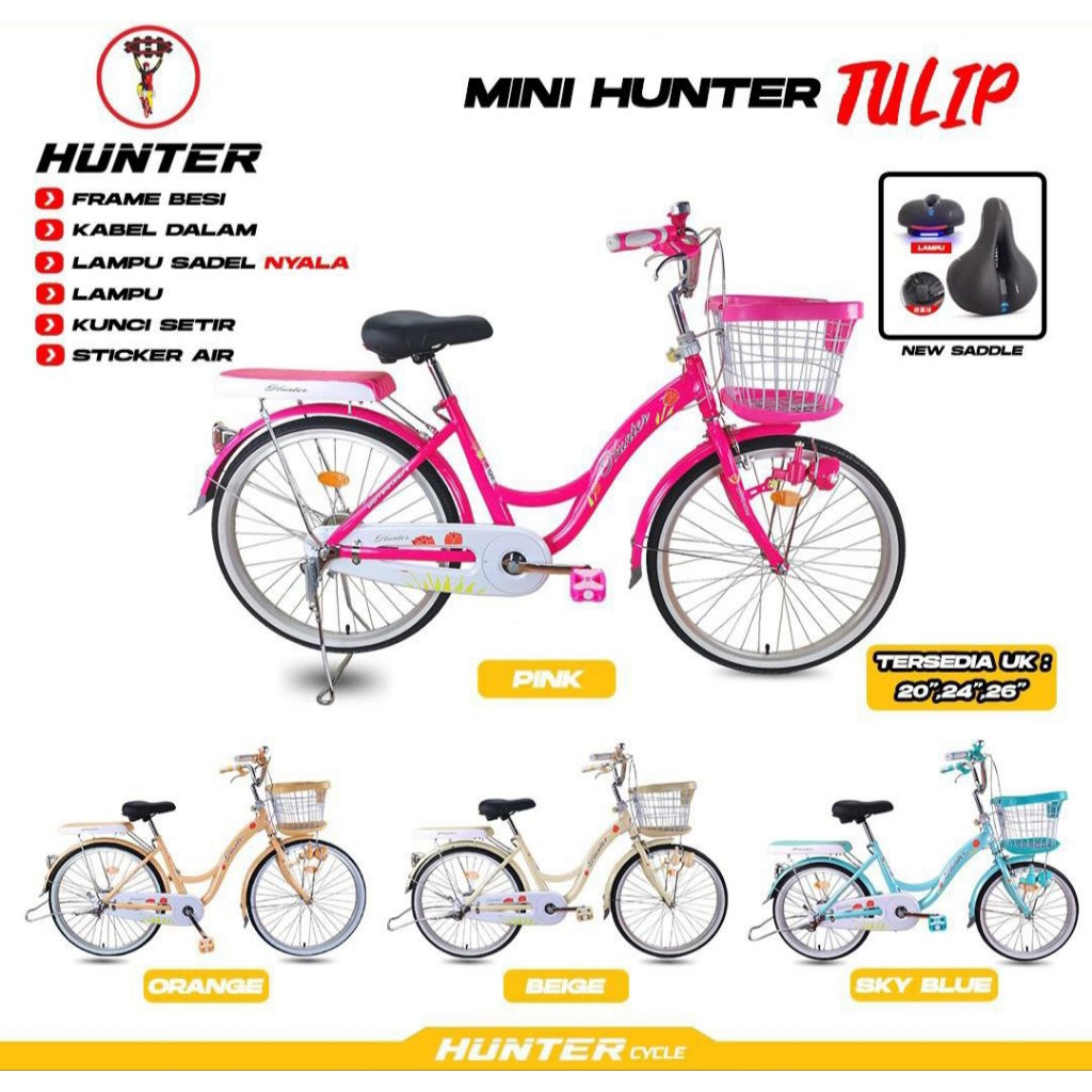 SEPEDA PEREMPUAN REMAJA / DEWASA MINI 20 / 24 / 26 INCH HUNTER ASTER / TULIP MURAH ORIGINAL SURABAYA