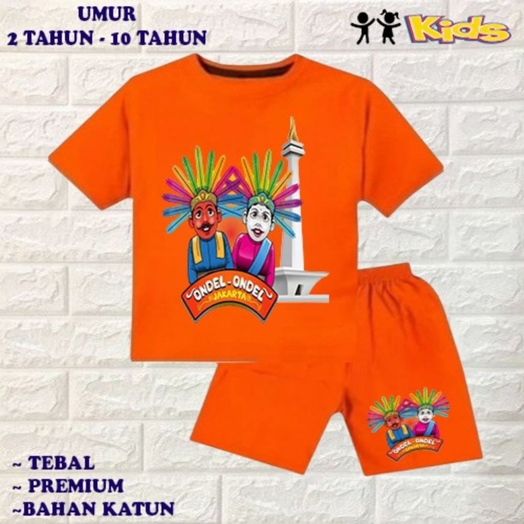 setelan baju anak laki-laki perempuan baju kaos anak laki-laki perempuan motif Monas jakarta ondel o