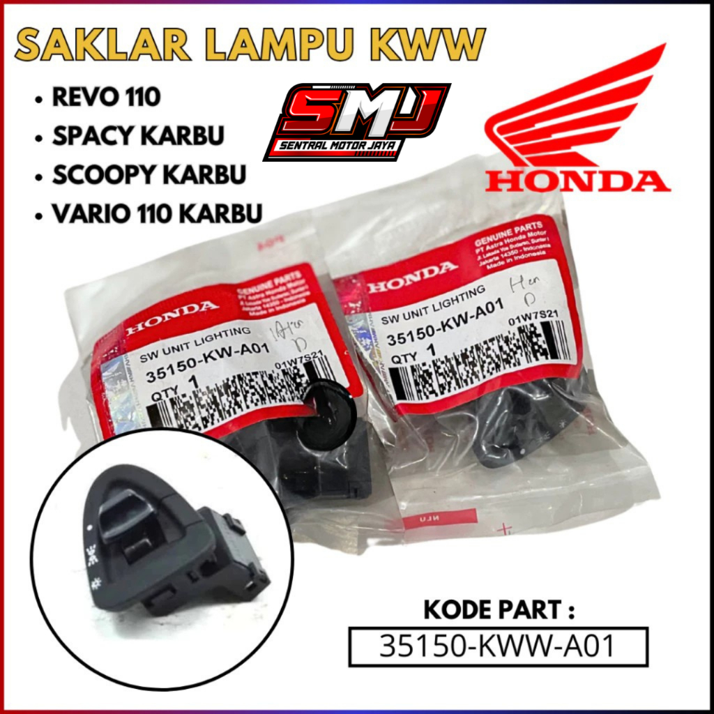 35150-KWW-A01 Tombol Saklar Lampu Depan KWW Honda Revo 110 Spacy Karbu Scoopy Karbu Vario 110 Karbu