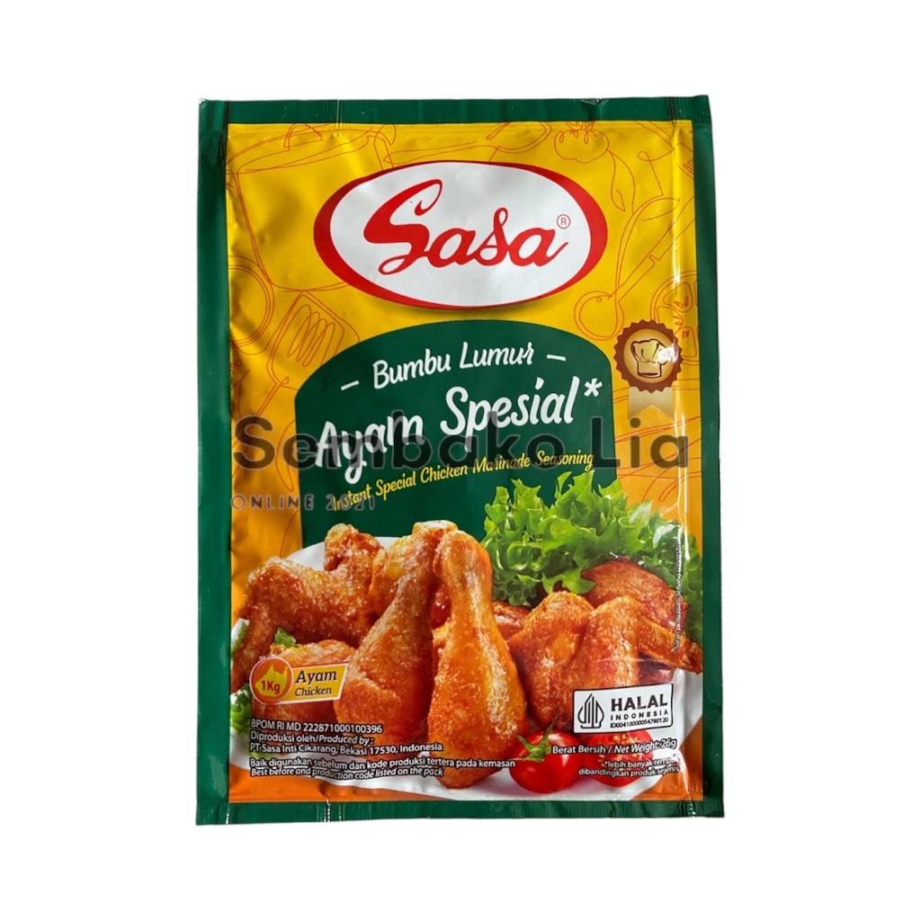 

Sasa Bumbu Lumur Ayam Spesial 26 Gram / Bumbu Marinasi Ayam Goreng