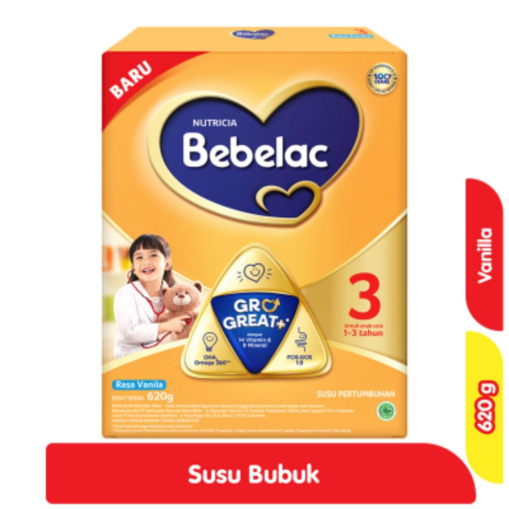 

Bebelac 3 GroGreat+ Susu Bubuk Pertumbuhan Anak Vanila 620 g
